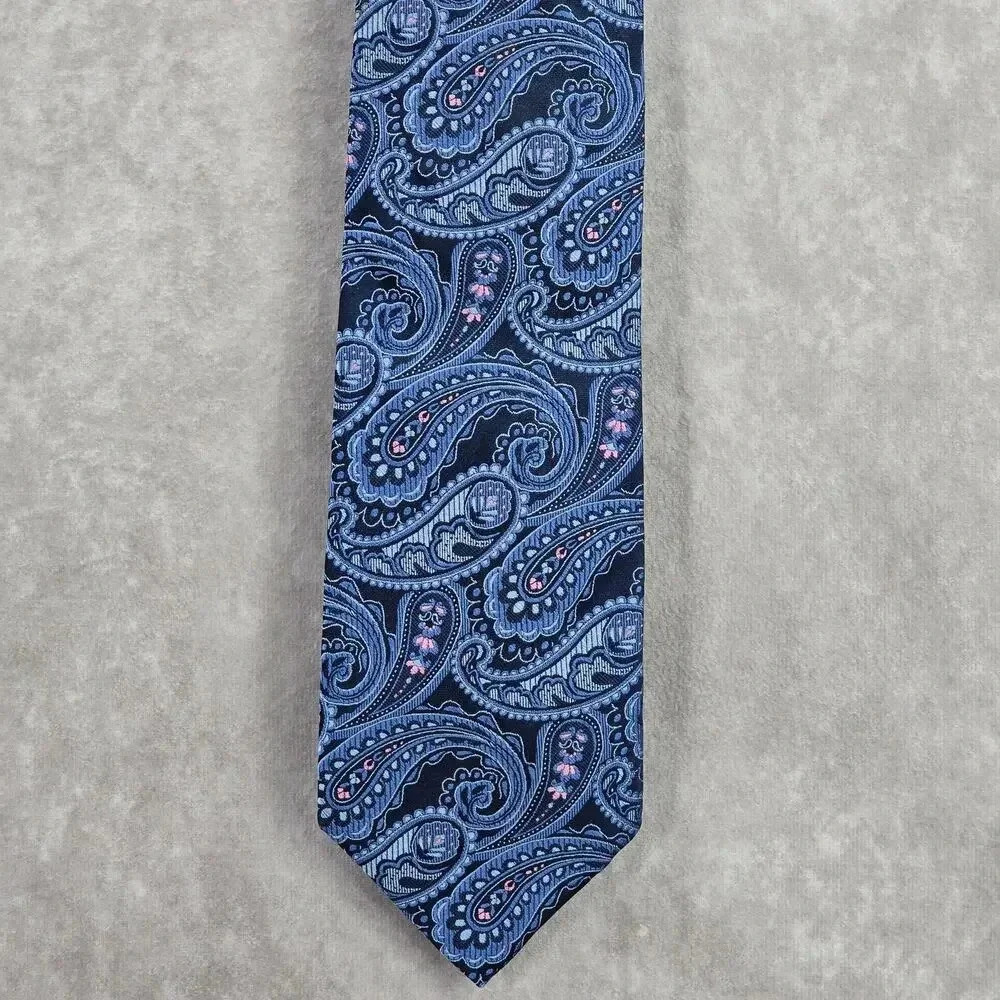 Beau Brummel Soho Blue Floral Paisley 100% Silk Handmade Men's Neck Tie